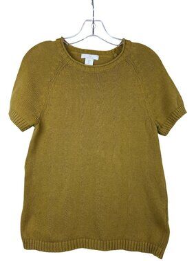 H By Halston Women's S Mustard Yellow Knit Sweater Top Short Sleeve 100% Cotton